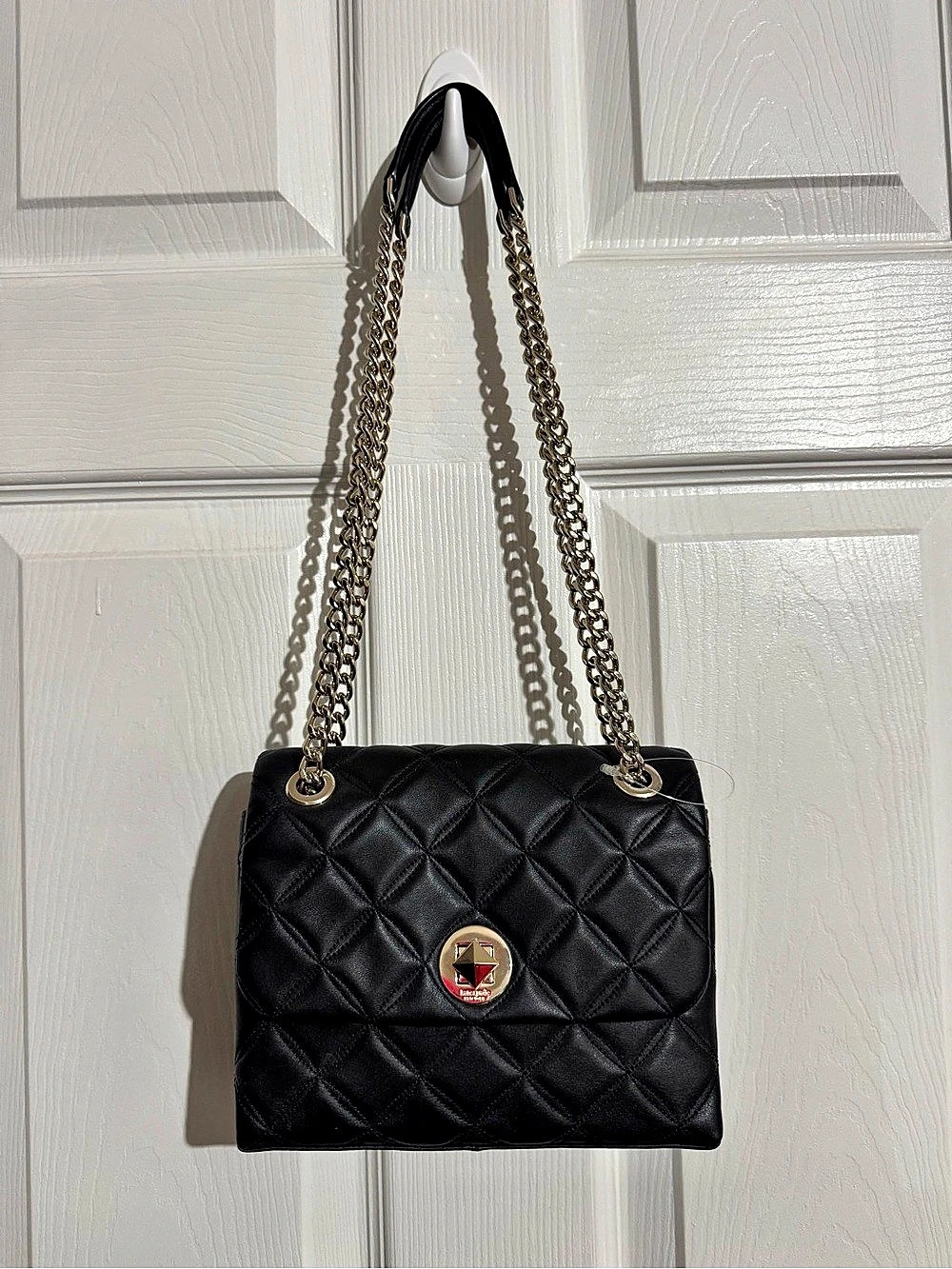 Good Condition- KATE SPADE NEW YORK Spade Quilted Shoulder Bag in Black One.